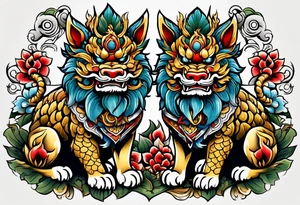 Okinawa style twin shisa dogs, chest/pecs, Yakuza style tattoo idea