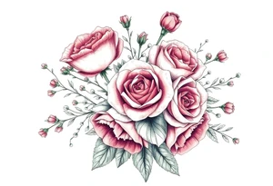 vintage bouquet of wild roses and meadow flowers with morning dew tattoo idea