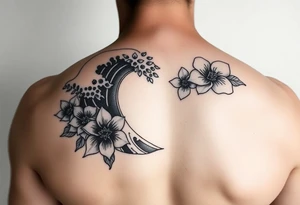 japanese waves and flowers tattoo idea
