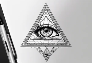 triangle tattoo with eye inside in arabic letters. Inside the iris create a clock. the pupil loophole. tattoo idea