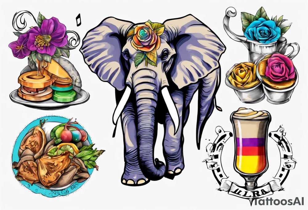 Libra, Massachusetts, elephant, pride colors, music, food tattoo idea