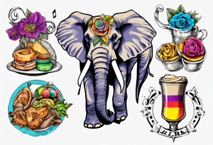 Libra, Massachusetts, elephant, pride colors, music, food tattoo idea