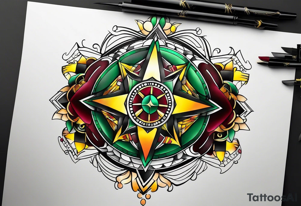 Number 24 with colors green, yellow, maroon and black tattoo idea