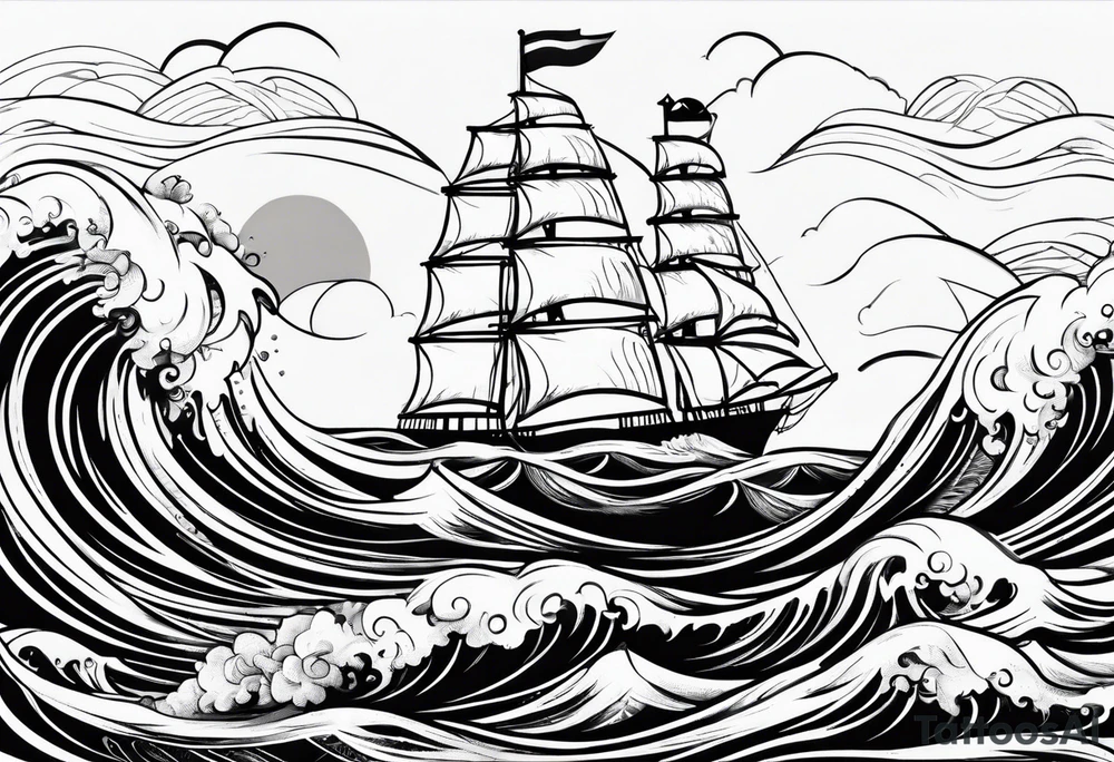 A lemon-Buoy with a green leaf-flag on waves tattoo idea