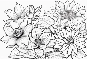 Lillies, roses, morning glories, chrysanthemums tattoo idea