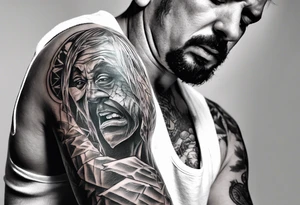 extreme chronic joint pain breaking through skin on arm sorrow sad broken tissue  man realistic tattoo idea