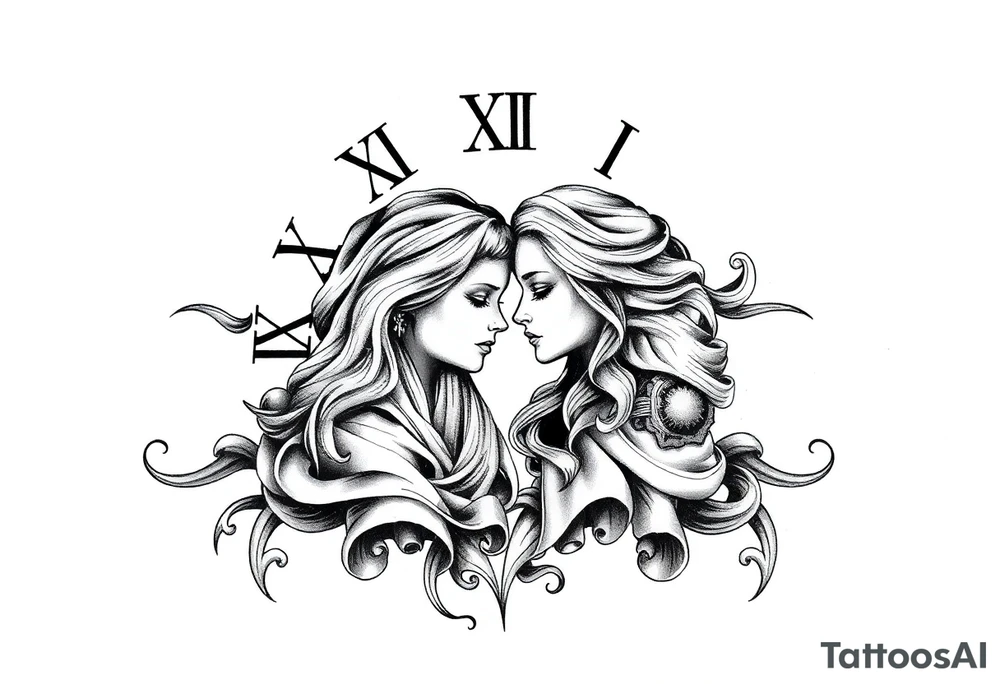 vintage roman numerals with daughters tattoo idea