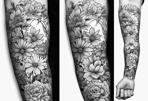 Arm sleeve Man’s tattoo with September birth flowers but make then vines and the verse Ephesians 5:25 in the middle tattoo idea