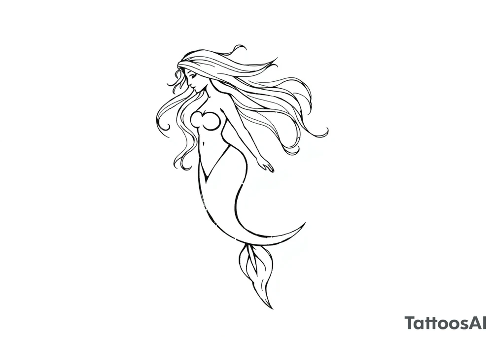 mermaid with flowing hair tattoo idea