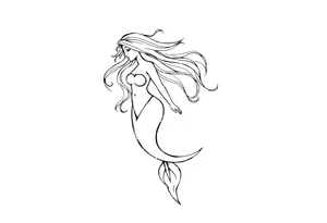 mermaid with flowing hair tattoo idea