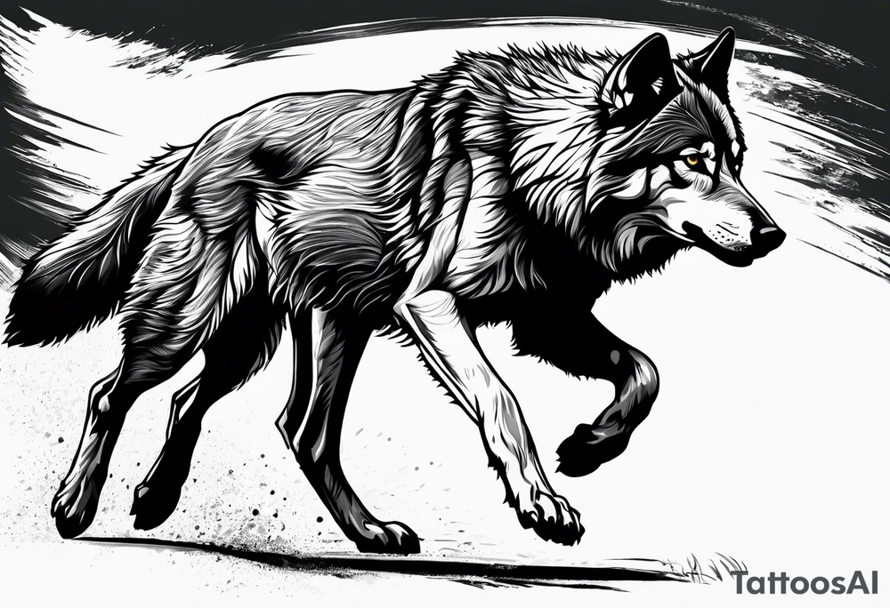 strength, small, running young wolf, elegant, sun, lenghty tattoo idea