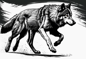 strength, small, running young wolf, elegant, sun, lenghty tattoo idea