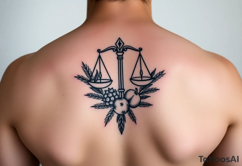 zodiac Libra with wheat and autumn fruits tattoo idea