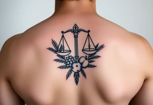 zodiac Libra with wheat and autumn fruits tattoo idea