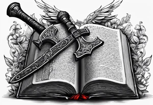 The symbol of Matthias a open Bible and a battle Axe tattoo idea