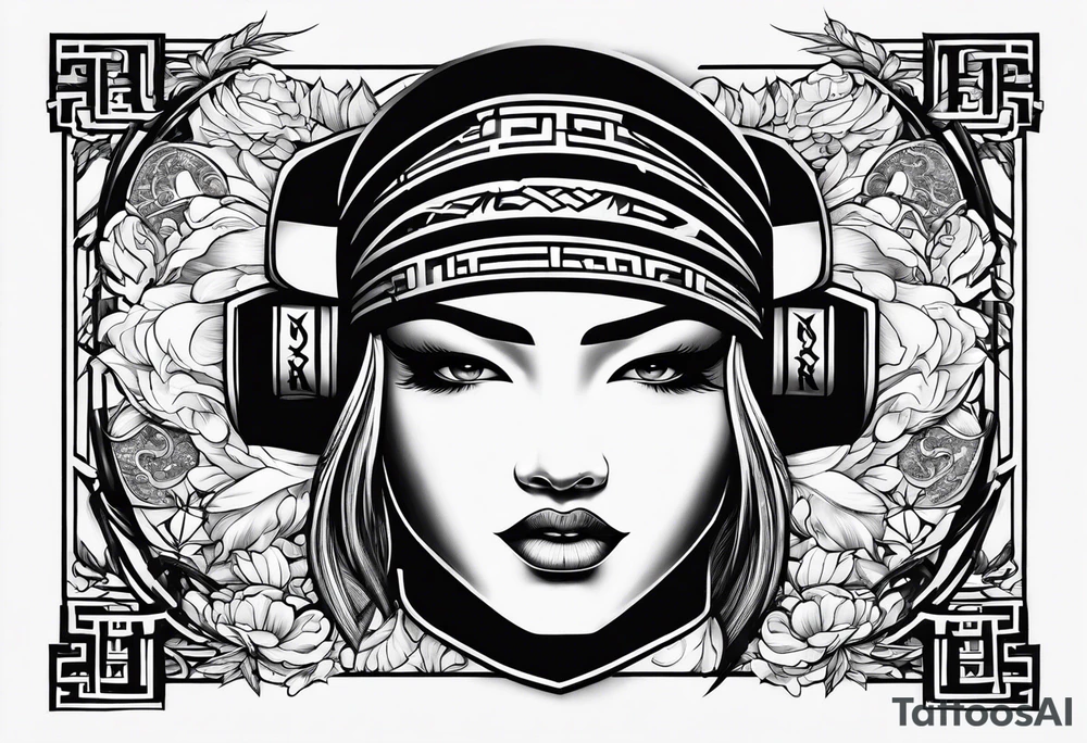 the letters A R in the middle of a ninja headband tattoo idea