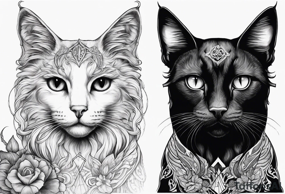 cat, love, angel, demon, peace tattoo idea