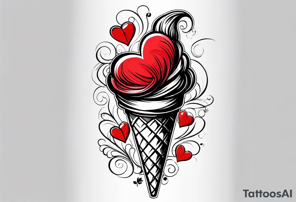 small ice cream cone with small red heart on it somewhere while representing Paris tattoo idea