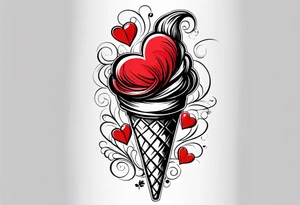 small ice cream cone with small red heart on it somewhere while representing Paris tattoo idea