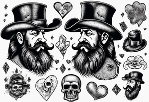 heartbroken man with lemmy hat, beard -moustache tattoo idea