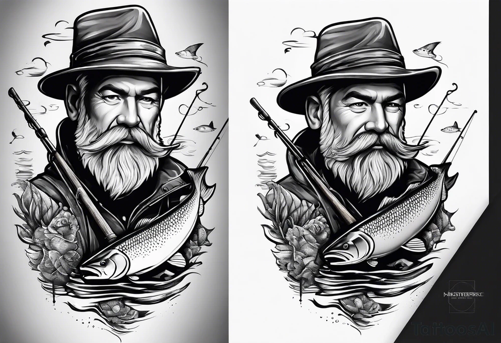 fisherman fishing full body simple drawing tattoo idea
