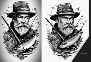 fisherman fishing full body simple drawing tattoo idea
