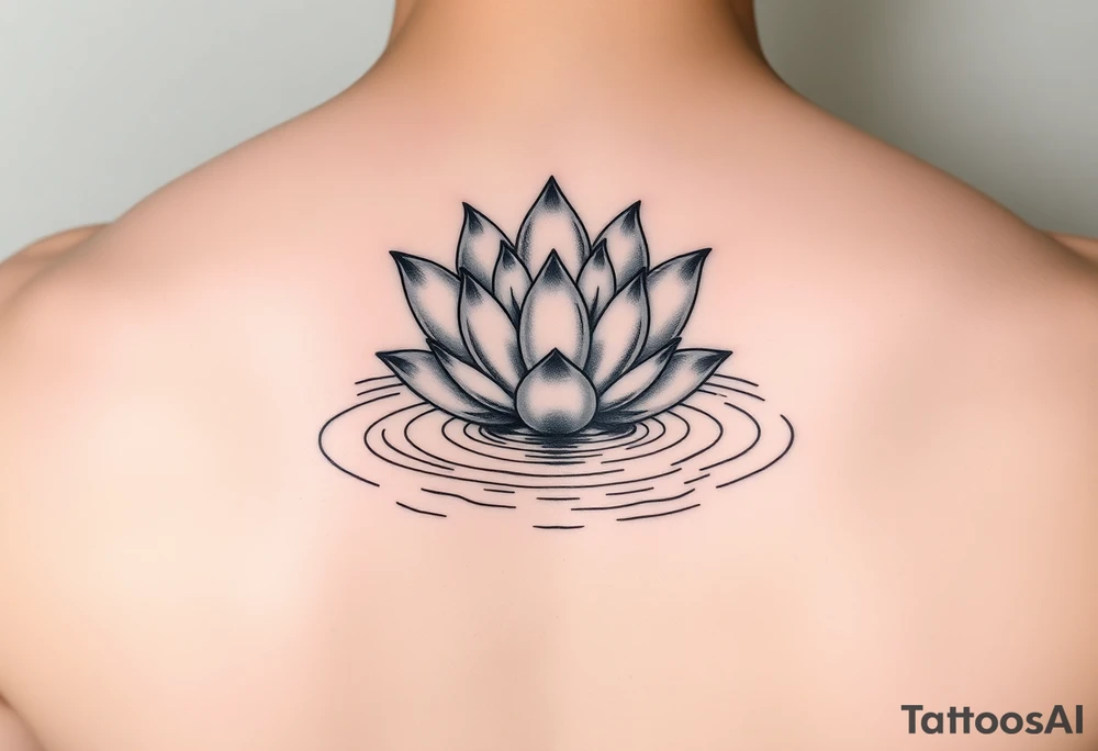 serene lotus flower emerging from sacred waters with ripples tattoo idea