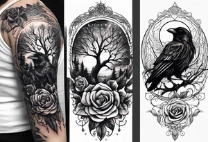 rose lightening rain raven tree of life tattoo idea