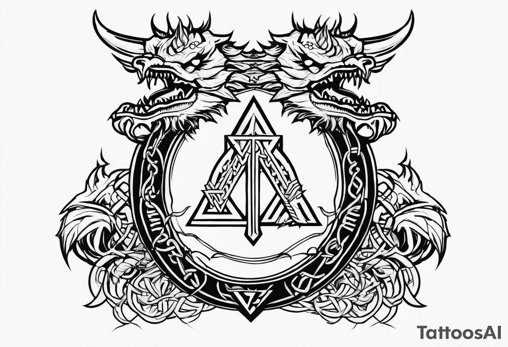 Valhalla sword shield dragon axe Valknut barbed wire chains fire tattoo idea Valhalla sword shield dragon axe Valknut barbed wire chains fire tattoo idea
