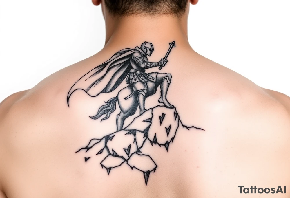 3d Powerful knight on the hillside tattoo idea