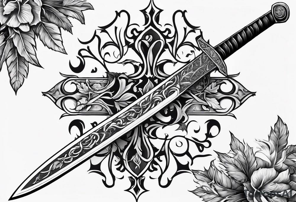A long skinny sword with leafy vines wrapped around tattoo idea