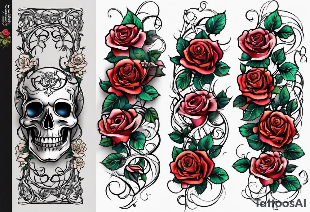 family arm sleeve with roses and infinity vines tattoo idea