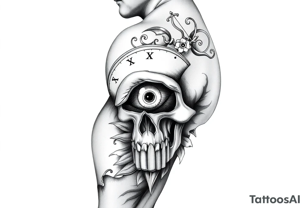 Clock, eye, skull tattoo idea
