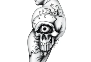 Clock, eye, skull tattoo idea