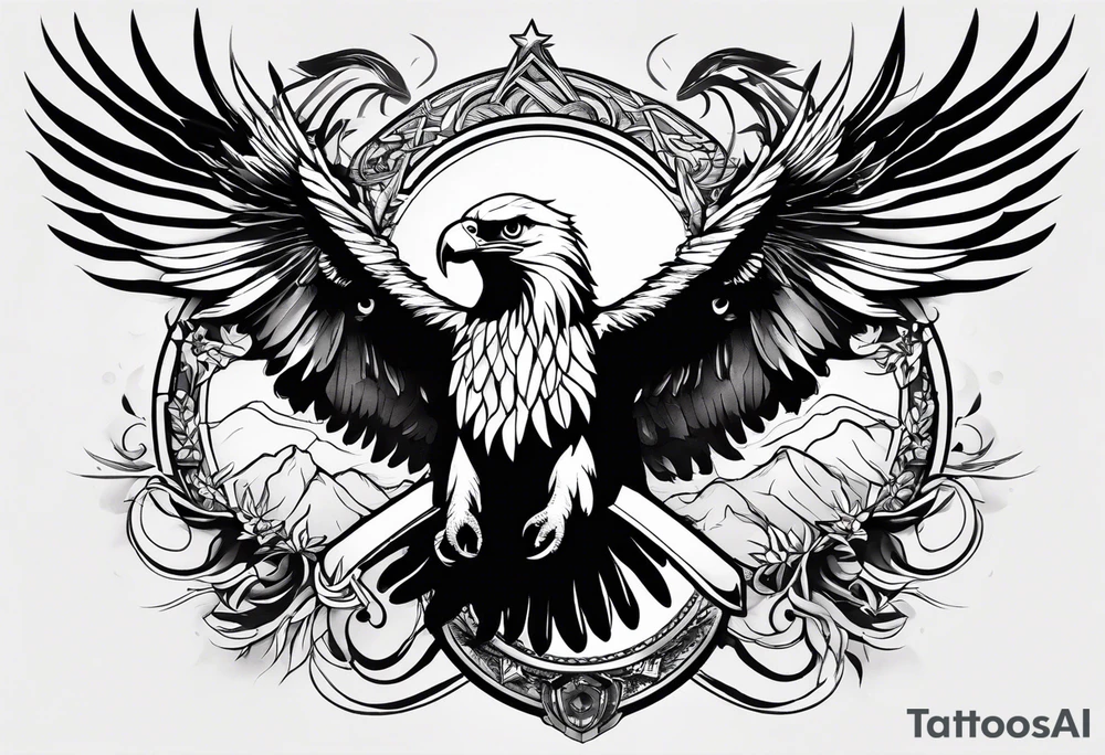 Black and white eagle chest tattoo idea