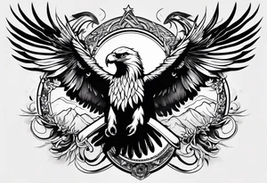 Black and white eagle chest tattoo idea