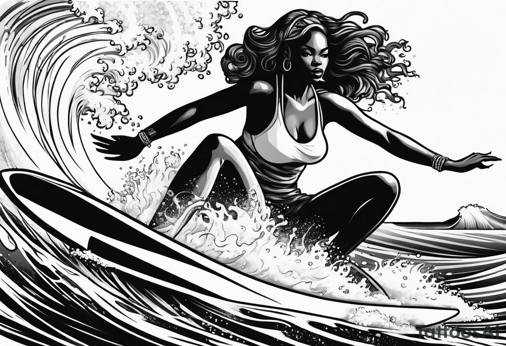 Black woman surfing tattoo idea