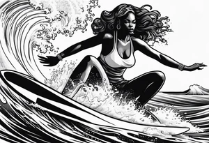 Black woman surfing tattoo idea