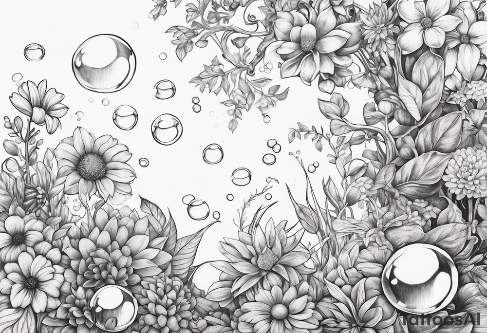 Bubbles organic plants and flowers tattoo idea