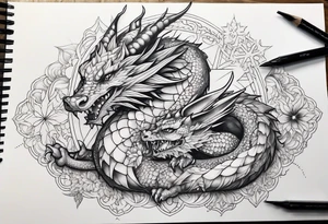 dragon cute , celestial, cross, snowflake tattoo idea