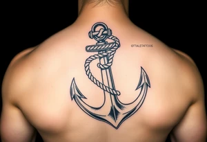 weathered anchor wrapped in nautical rope with sea waves tattoo idea