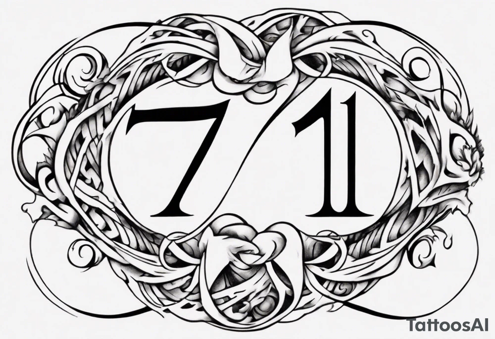 "Design a tattoo that weaves together the number 7 and the number 11, through the infinity symbol." It has to have does 2 numbers well seen. This tatto will be placed on the chest under the clavicle tattoo idea