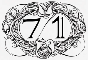 "Design a tattoo that weaves together the number 7 and the number 11, through the infinity symbol." It has to have does 2 numbers well seen. This tatto will be placed on the chest under the clavicle tattoo idea