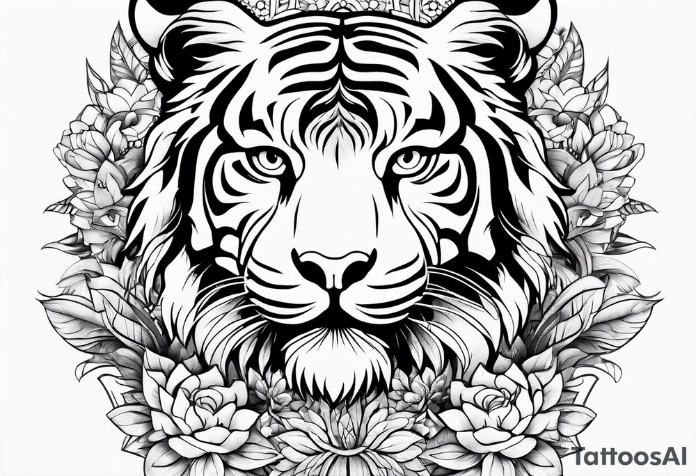 Tiger mandala flowers tattoo idea