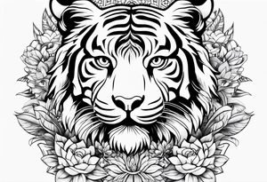 Tiger mandala flowers tattoo idea