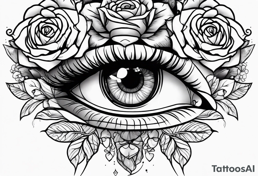 eye with roses around tattoo idea
