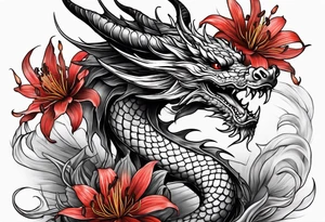 full Dragon with red Spider lilies surrounding it tattoo idea