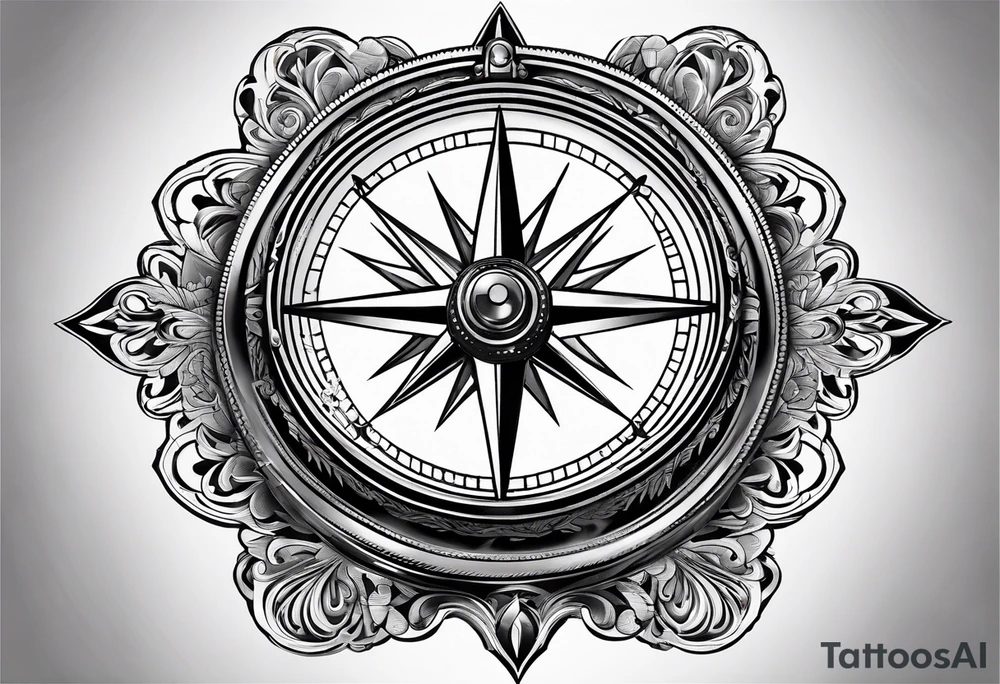 pocket compass opened with signature engraving on the top half inside tattoo idea