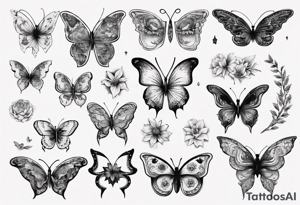 Butterflies and flowers in a moon tattoo idea