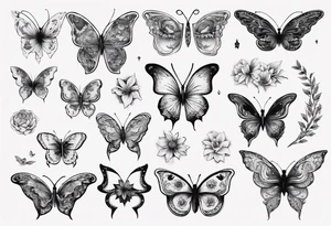 Butterflies and flowers in a moon tattoo idea